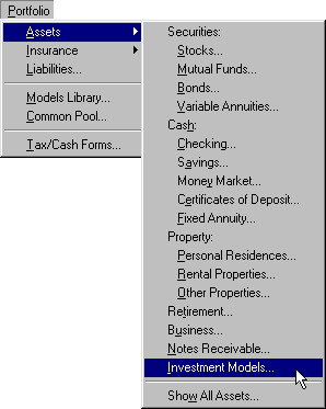 Portfolio Menu with Investment Models Selected