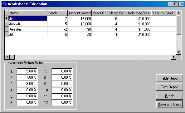 The Education Worksheet Screen